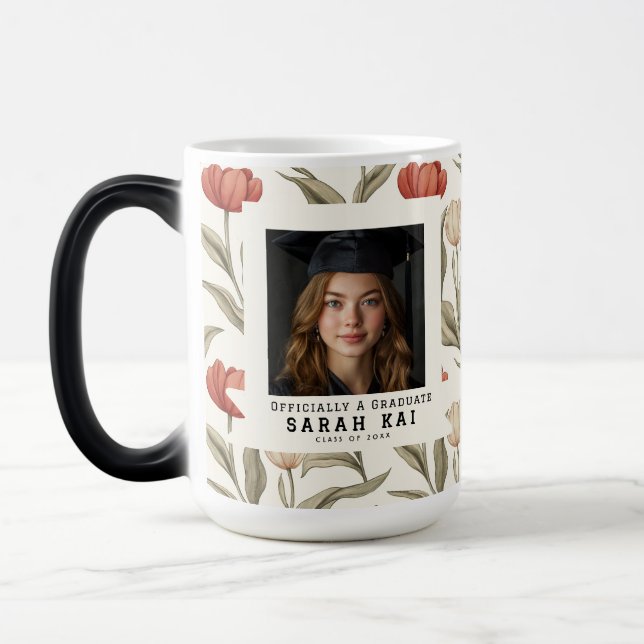 Trendy Tulip Pattern Gift For Her Grad Magic Mug (Left)