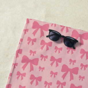 Trendy Tulip Pink Bows Pattern On Boho Chic Pink Beach Towel