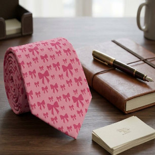 Trendy Tulip Pink Bows Pattern On Boho Chic Pink Tie