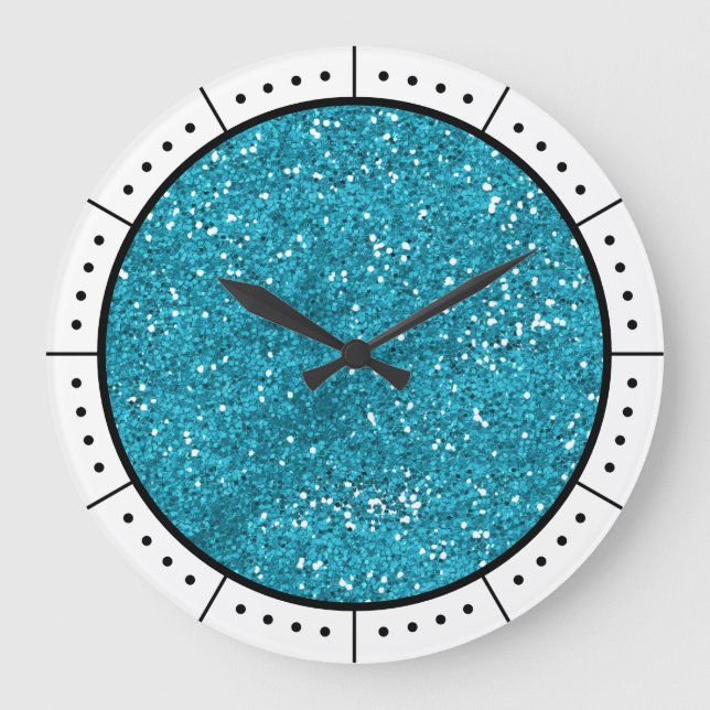 Trendy Turquoise Blue Glitter Large Clock (Front)