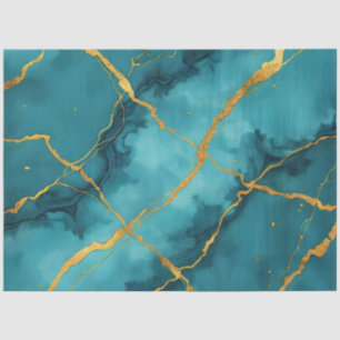Trendy Turquoise Blue Gold Marble Collection Tissue Paper