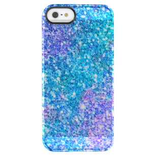Trendy Turquoise-Blue & Pink Glitter Clear iPhone SE/5/5s Case
