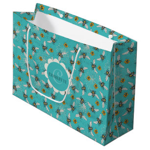 Trendy Turquoise Buzzing Spring & Summer Honeybee  Large Gift Bag