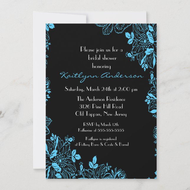 Trendy Turquoise  Floral Bridal Shower Invitation (Front)