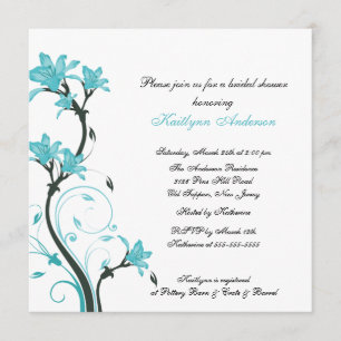 Trendy Turquoise Floral Bridal Shower Invitation