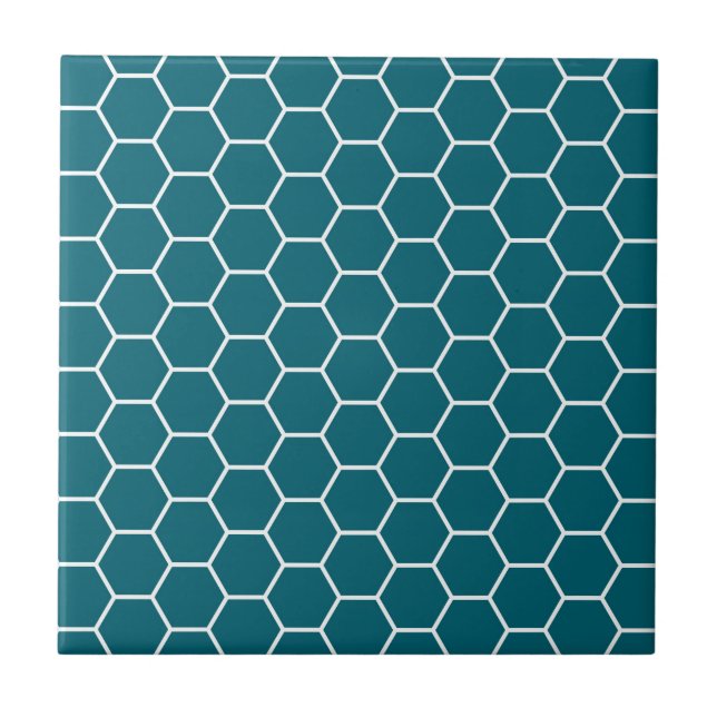 Trendy Turquoise Geometric Hexagon Pattern Tile (Front)