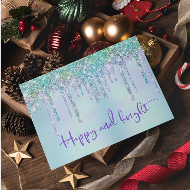 Trendy Turquoise Glitter Drips Graphic Christmas Postcard (Creator Uploaded)