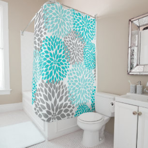 Trendy Turquoise Grey Floral bathroom decor