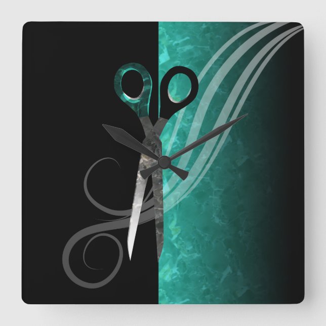 Trendy turquoise hair salon clock (Front)