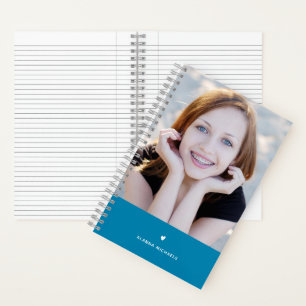 Trendy Turquoise Heart and Photo with Name Notebook