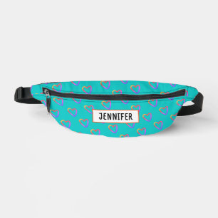 Trendy Turquoise Rainbow Heart Love Nom du Motif