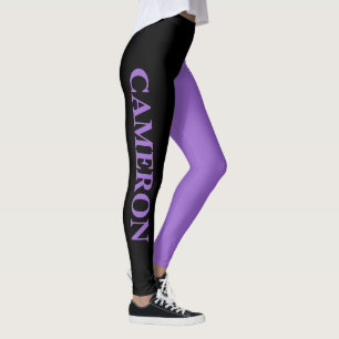 Trendy Two Colours Name Black and Amethyst Leggings