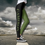 Trendy Two Colours | Name | Black and Olive Green Leggings<br><div class="desc">Trendy Two Colours | Personalized Name | Black and Olive Green Leggings</div>