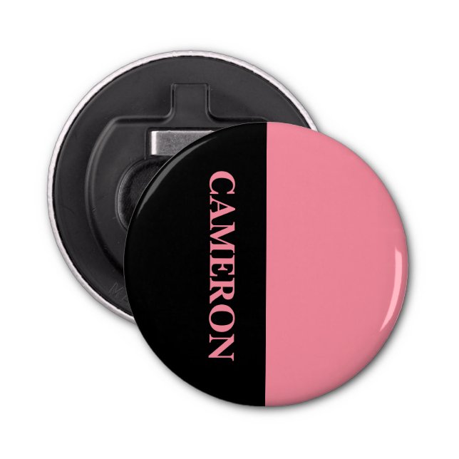 Trendy Two Colours | Name | Black and Salmon Pink Bottle Opener (Front)