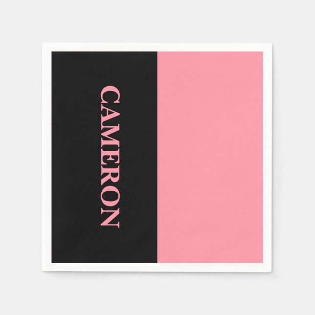 Trendy Two Colours | Name | Black and Salmon Pink Napkin (Front)