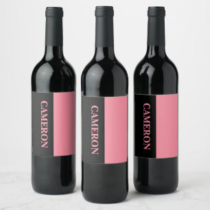 Trendy Two Colours   Name   Black and Salmon Pink Wine Label