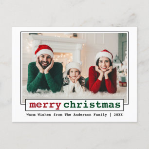 Trendy Typewriter Font Merry Christmas Photo Postcard