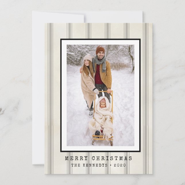 Trendy Typewriter Font Rustic Photo Holiday Card  (Front)