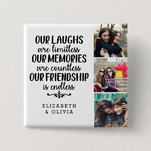 Trendy Typography Best Friends Names Photo Collage 2 Inch Square Button
