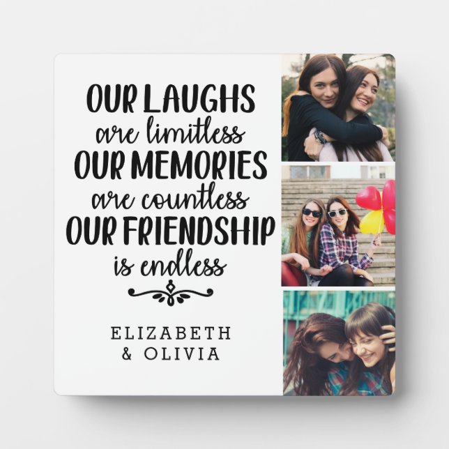 Trendy Typography Best Friends Names Photo Collage Plaque (Front)