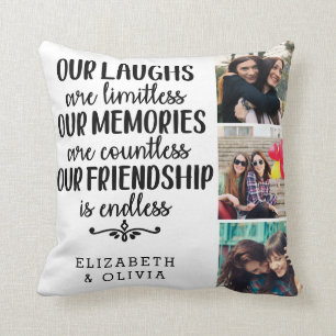 Trendy Typography Best Friends Names Photo Collage Throw Pillow