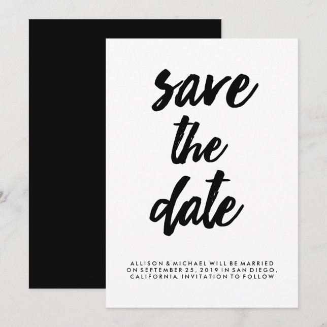 Trendy Typography Black and White Save the Date Invitation (Front/Back)