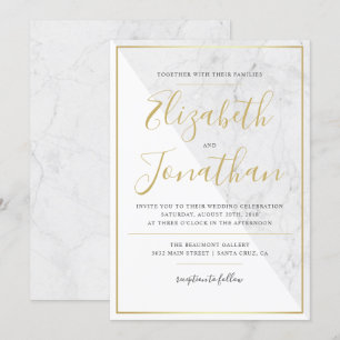 Trendy Typography   Chic Marble Wedding Invitation