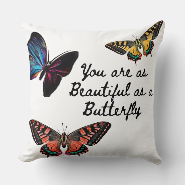 Trendy typography colourful butterfly summer  throw pillow (Front)