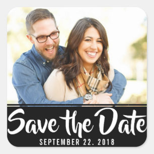 Trendy Typography   Custom Photo Save The Date Square Sticker