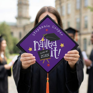 Trendy Typography Grad Nailed It Purple Graduation Cap Topper