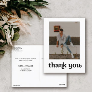 Trendy Typography Graduation photo Thank you Postcard