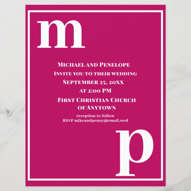 Trendy Typography Magenta Budget Wedding Invite Flyer (Front)