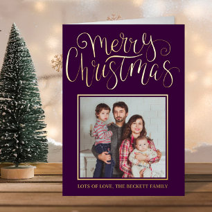 Trendy Typography "Merry Christmas" Photo Real Foil Holiday Card