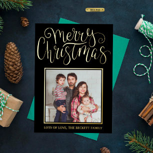 Trendy Typography "Merry Christmas" Photo Real Foil Holiday Card