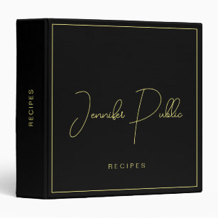 Trendy Typography Name Cookbook Black Gold Recipe Binder