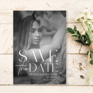 Trendy Typography Overlay Text Photo Wedding  Save The Date
