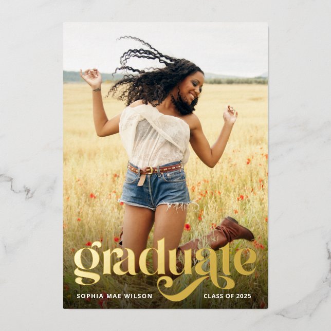 Trendy Typography Real Gold Foil Photo Grad Party (Front)