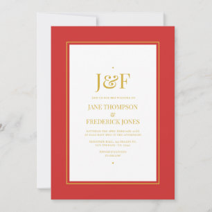Trendy Typography Red and Gold Wedding Invitation