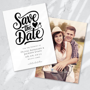 Trendy Typography Ring Heart Wedding Photo Save The Date