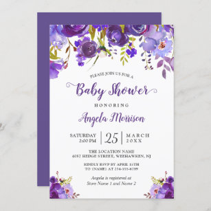 Trendy Ultra Violet Purple Floral Baby Shower Invitation