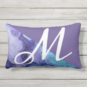 Trendy Ultra Violet Watercolor Turquoise Monogram Lumbar Pillow