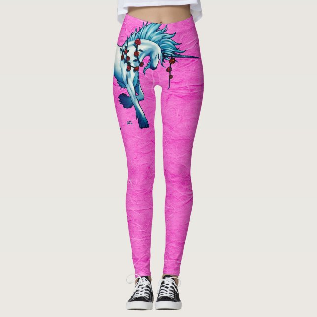 Trendy Unicorn Fantasy On Pink Grunge Leggings (Front)