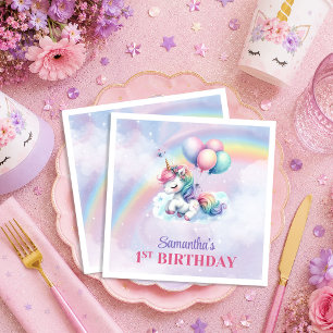 Trendy Unicorn Magical Day Girl Birthday Napkins