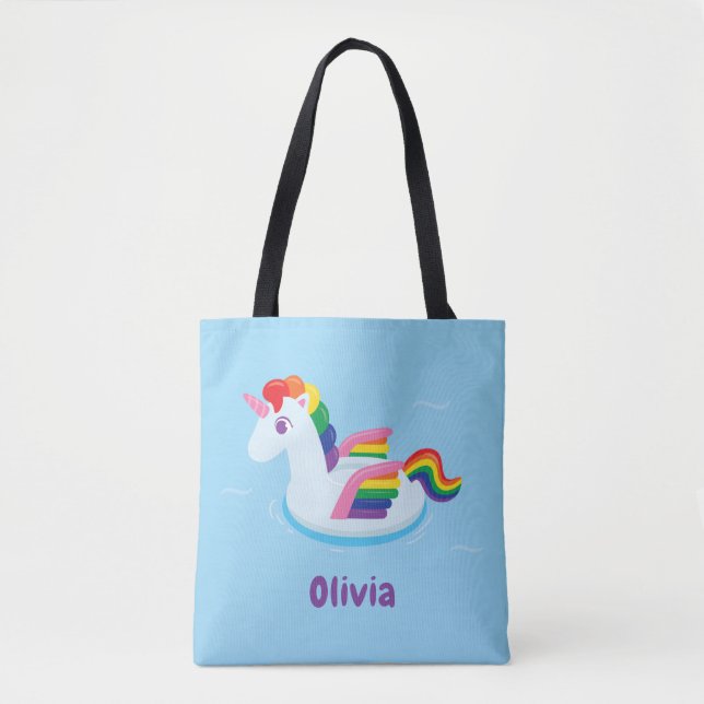 Trendy Unicorn Pegasus Rainbow Pool Float Tote Bag (Front)