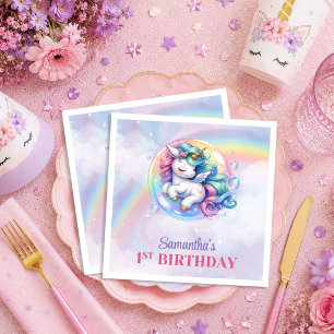 Trendy Unicorn Pink Purple Girl Birthday Napkins