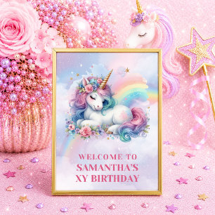 Trendy Unicorn Pink Purple Girl Birthday Welcome Poster