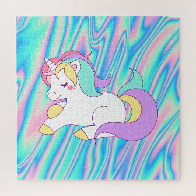 Trendy Unicorn Rainbow Holographic Jigsaw Puzzle (Vertical)