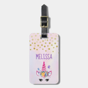 Trendy Unicorn with Flowers Butterflies & Confetti Luggage Tag