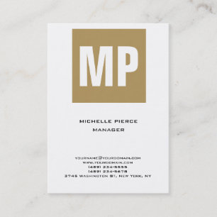 Trendy unique beige white vertical huge monogram business card