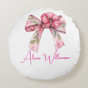 Trendy unique Cute pink &green Personalized  Round Pillow